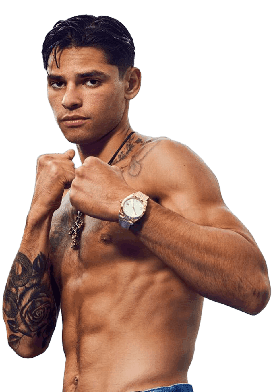 Ryan Garcia standing in boxing pose for photoshoot