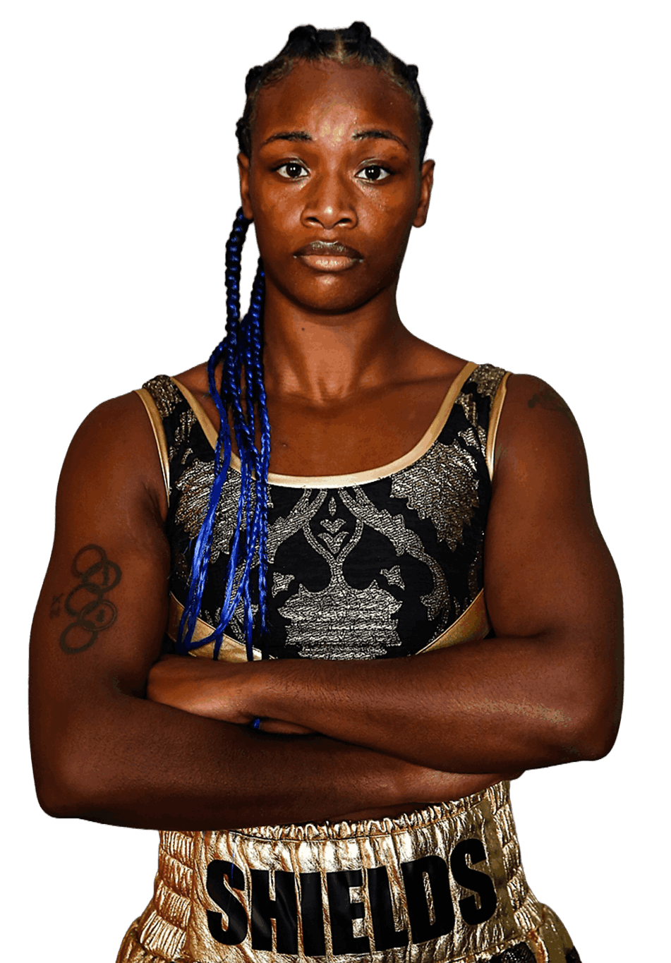 Claressa Shields standing in boxing pose for photoshoot