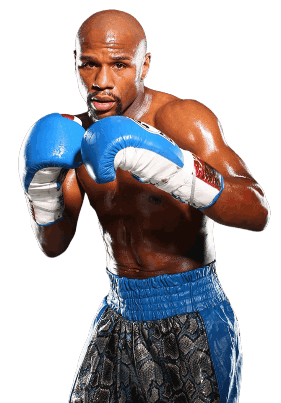 Floyd Mayweather Jr standing in boxing pose for photoshoot